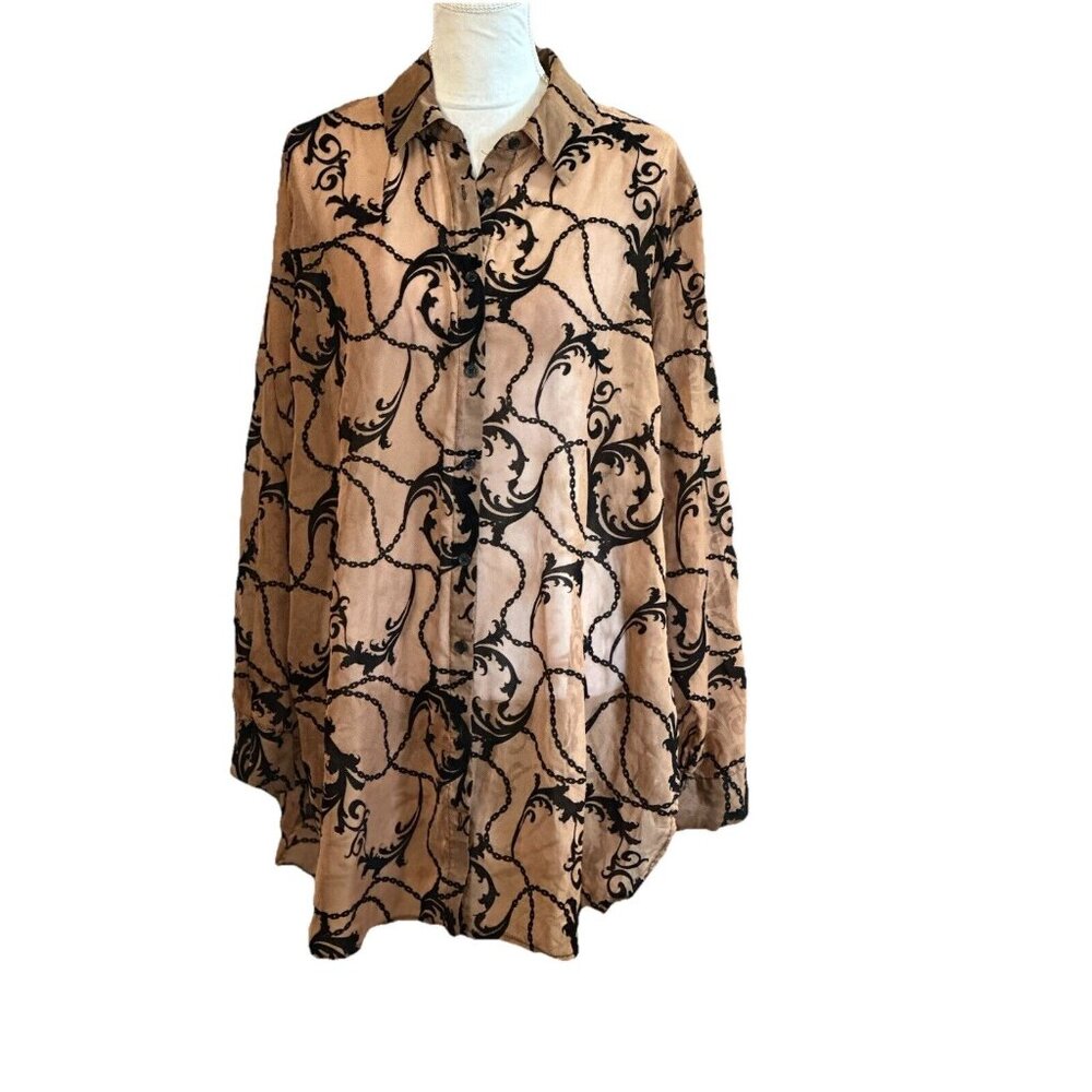 Women’s Button Down TunicBlouse Whimsigoth Fairy Grunge Sz 3X Side Slit Bohemain